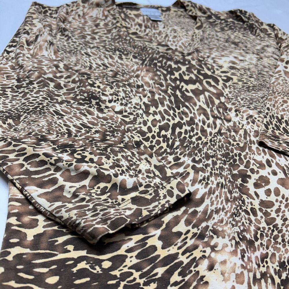 Chico's Summer Romance Leopard Print V Neck  3/4 Sleeve Sz SM